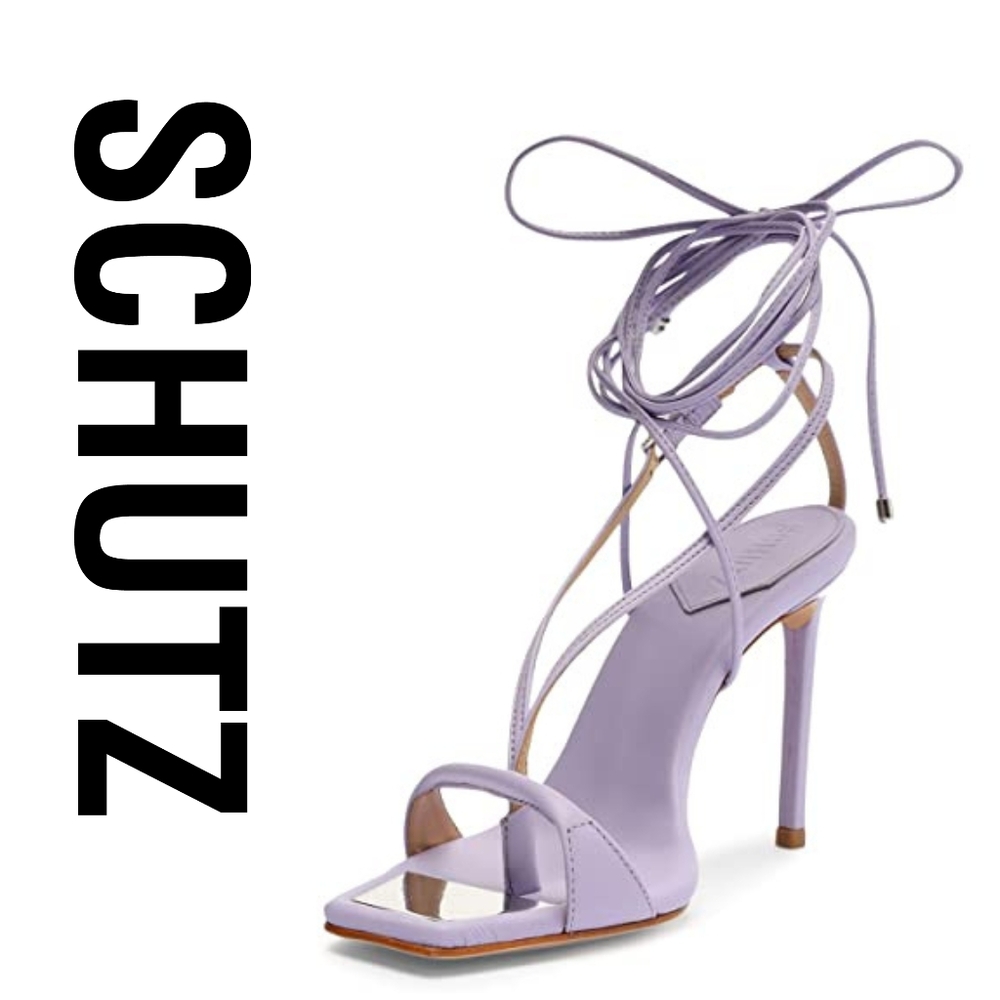 SCHUTZ Vikki Open Toe Stiletto Heel Sandals (Smoky Grape) Size 5 - Picture 3 of 5